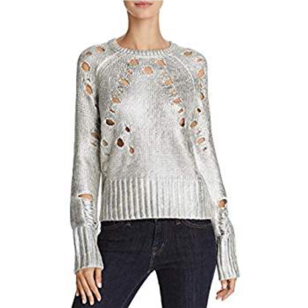 Sunset & Spring SZ S Iridescent Destroyed Sweater